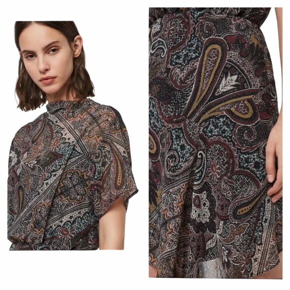 ALLSAINTS Womens Giulia Scarf Dress Sz Small Paisley Boho Handkerchief Hem - Picture 7 of 12